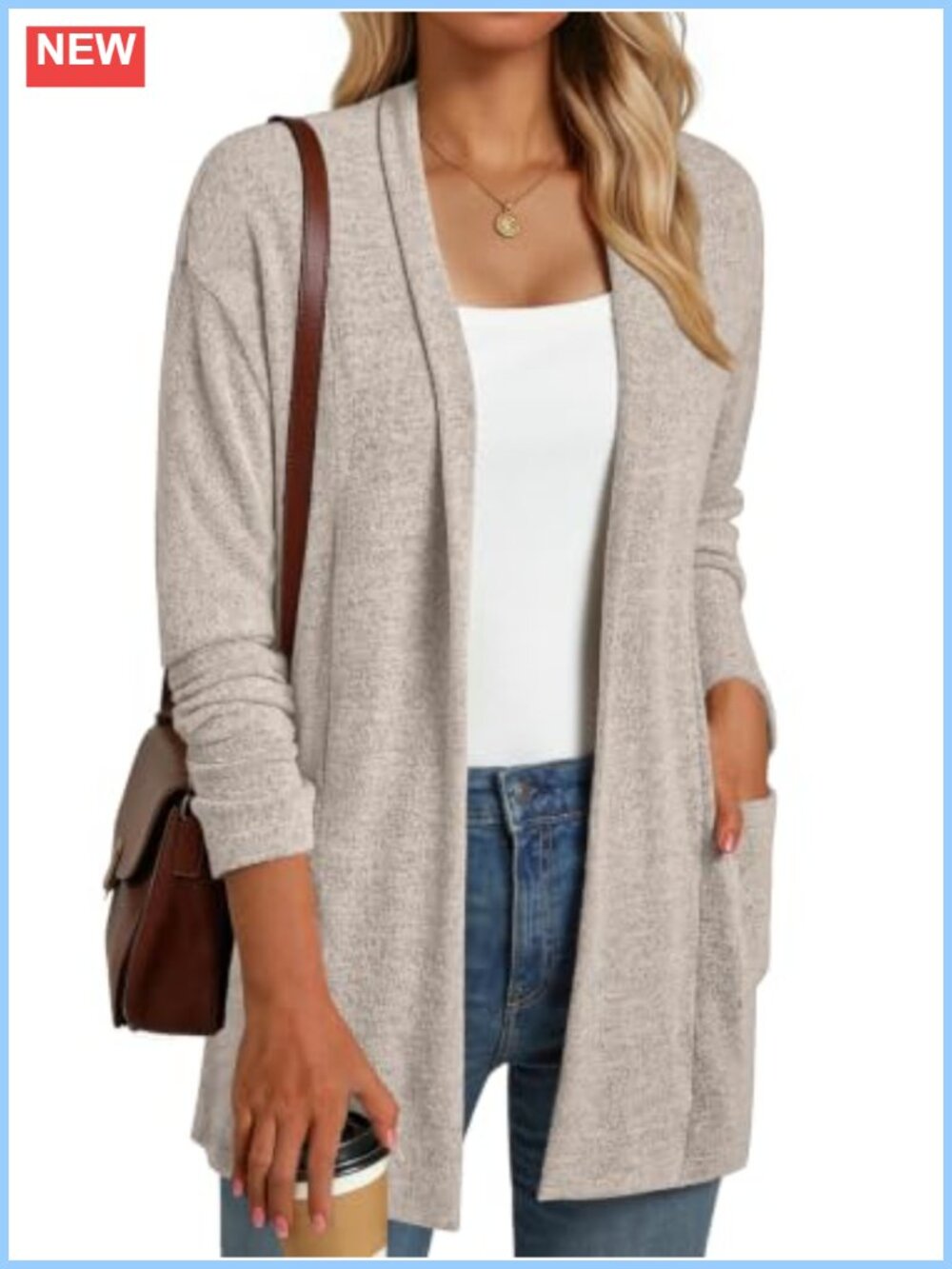 Womens Lightweight Open Front Knit Cardigan Long Sleeve Pockets